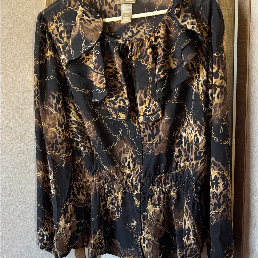 FINAL MARKDOWN Miss Tina Black and Brown Animal Print Blouse xl